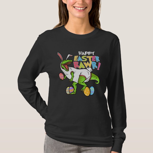 Camiseta Happy Easter Rawr  Bunny Egg Hunter Hunting Season (Anverso)