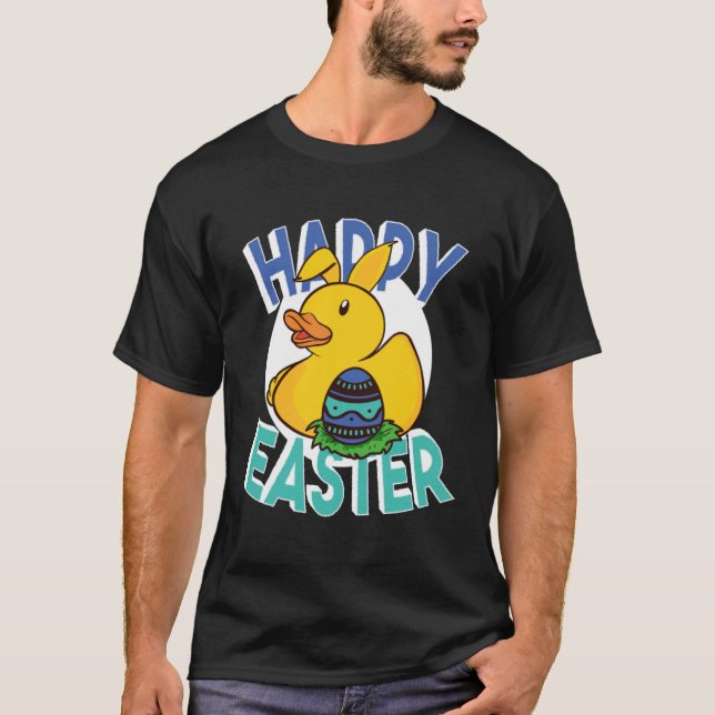Camiseta Happy Easter Rubber Duck Bunny Ears Easter Eggs cu (Anverso)