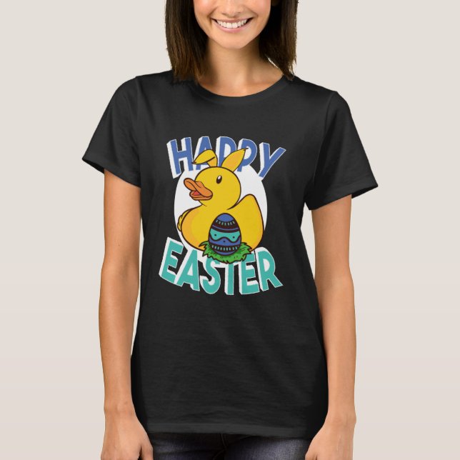 Camiseta Happy Easter Rubber Duck Bunny Ears Easter Eggs cu (Anverso)