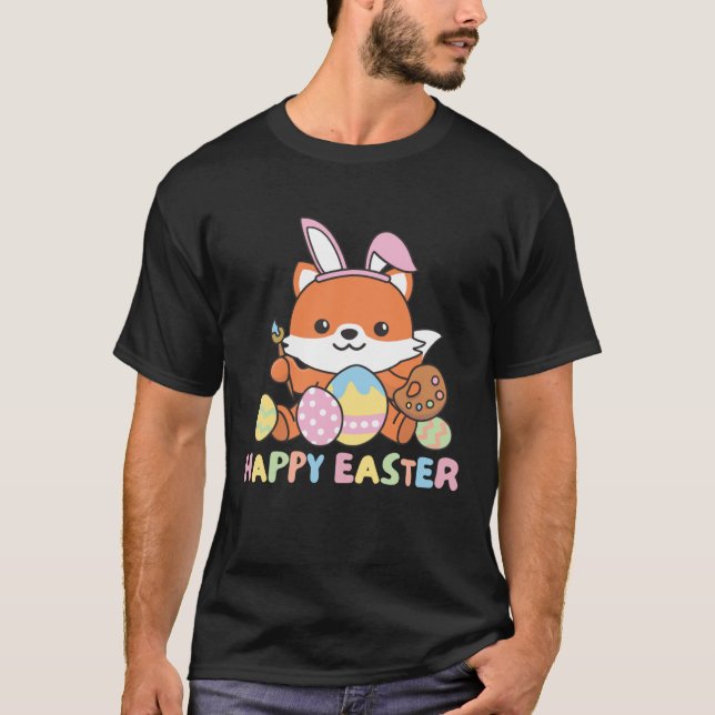 Camiseta Happy Easter Sweet Fox For Easter With Easter Eggs (Anverso)
