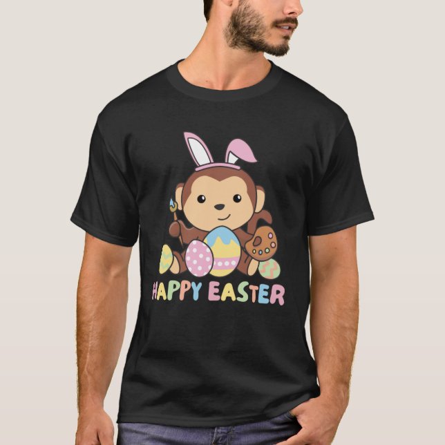 Camiseta Happy Easter Sweet Monkey For Easter With Easter E (Anverso)