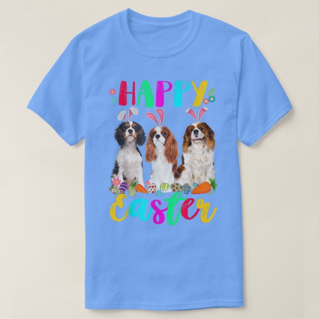 Camiseta Happy Easter Three Cavalier King Chales Spaniel Bu (Diseño del anverso)