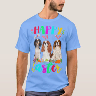 Camiseta Happy Easter Three Cavalier King Chales Spaniel Bu