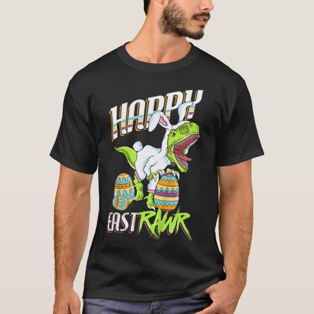 Camiseta Happy Eastrawr Cute Trex Dinosaur Easter Bunny Egg (Anverso)