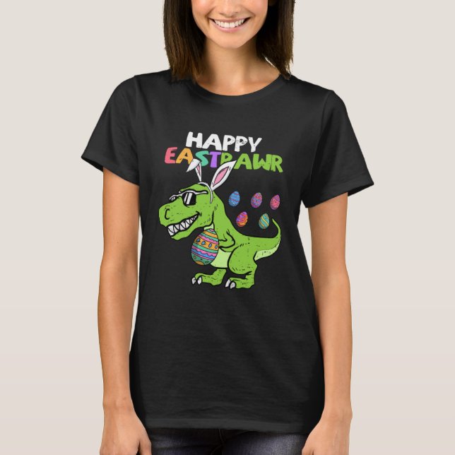 Camiseta Happy Eastrawr T Rex Dinosaur Easter Bunny Egg Boy (Anverso)