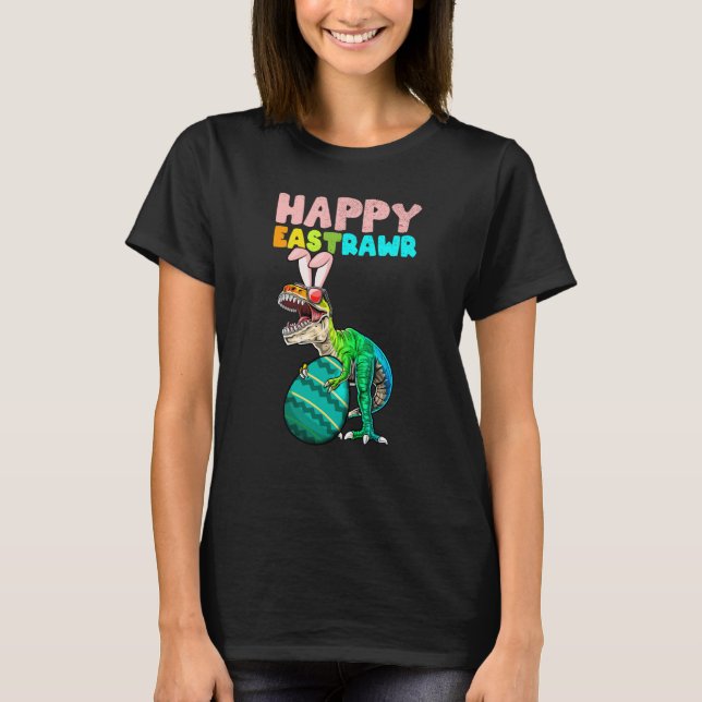 Camiseta Happy Eastrawr Trex Easter Bunny Egg Dinosaur Kids (Anverso)