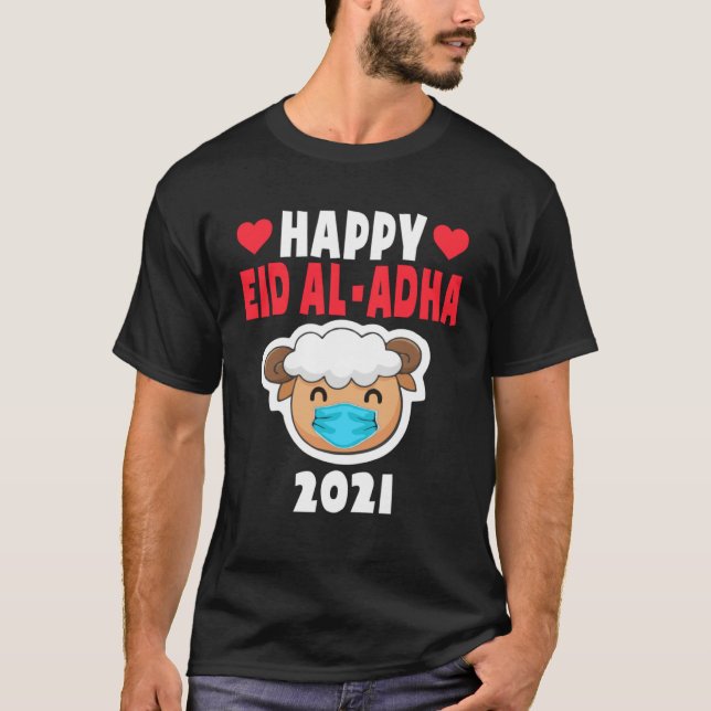 Camiseta Happy Eid Al Adha 2021 Cute Sheep Wearing Mask Kid (Anverso)