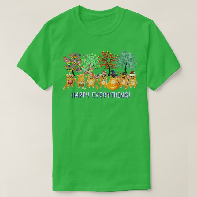 Camiseta Happy Everything Cat Seasons All Year Ree Funny Ca (Diseño del anverso)