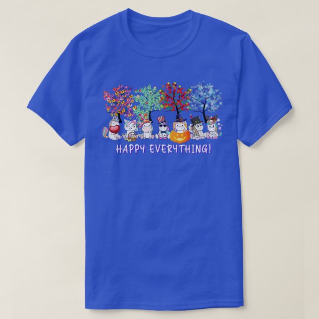Camiseta Happy Everything Unicorn Seasons All Year Tree lov (Diseño del anverso)