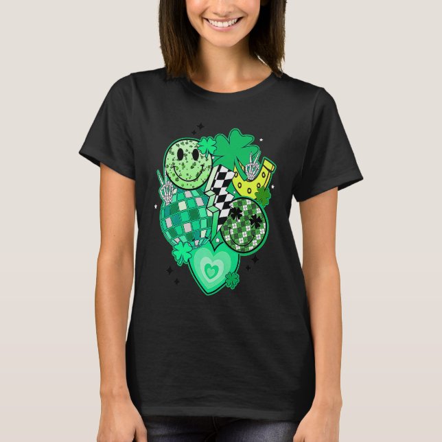 Camiseta Happy Face And Disco Ball Lucky Shamrock C Patrick (Anverso)