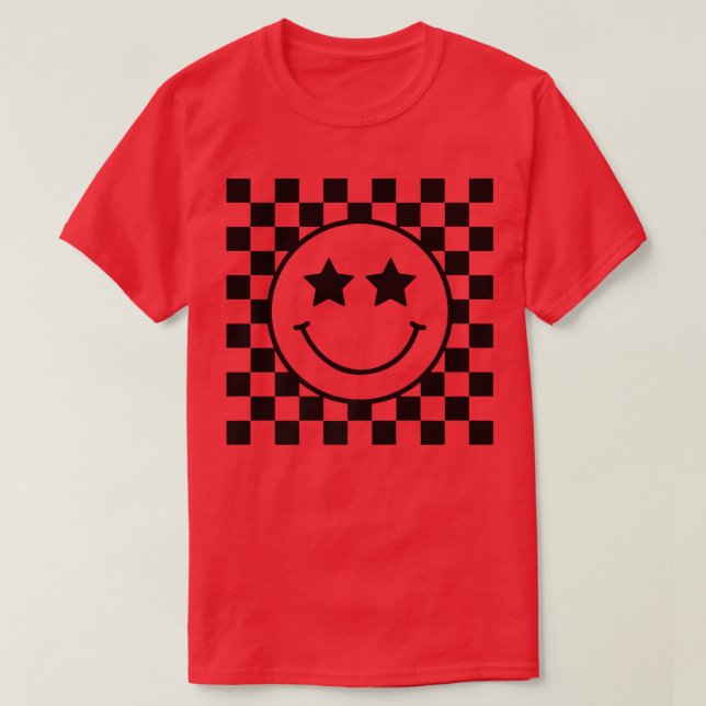 Camiseta Happy Face Checkered Smile Face Black Colorous Tr (Diseño del anverso)