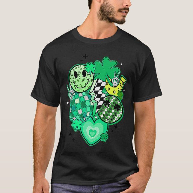 Camiseta Happy Face Y Disco Ball Lucky Shamrock C Patrick (Anverso)