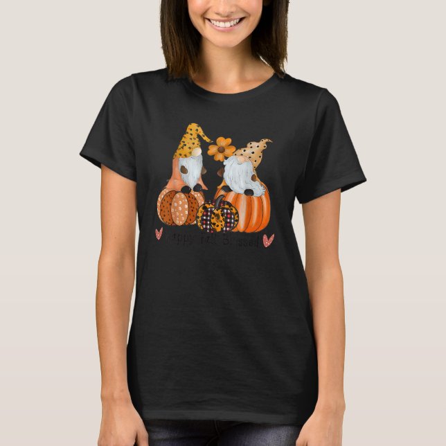 Camiseta Happy Fall Blesss Gnomes Pumpkins Leopard Pattern (Anverso)