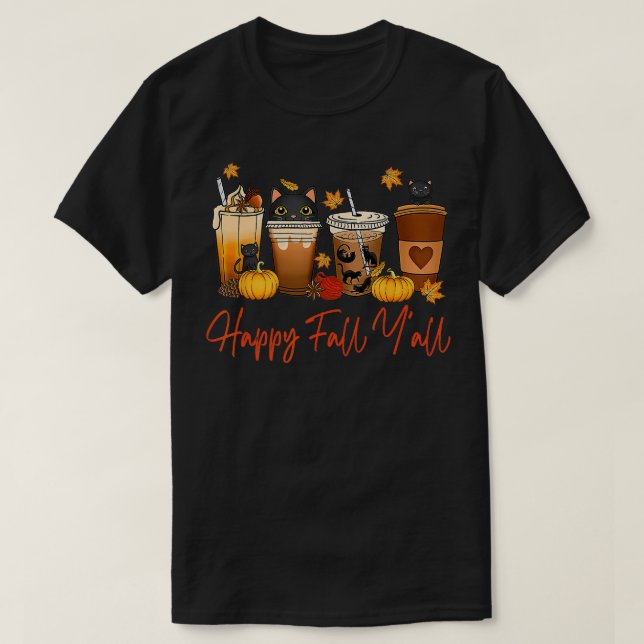 Camiseta Happy Fall Otoño Gato Negro Caer Bocina Spice La (Diseño del anverso)