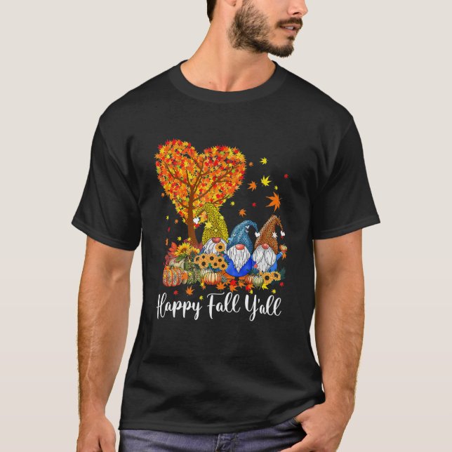 Camiseta Happy Fall Y All Gnome Leopard Pumpkin Funny (Anverso)