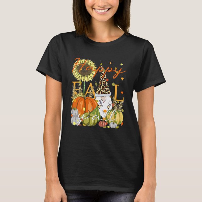 Camiseta Happy Fall Y All Gnome Leopard Pumpkin Otoño (Anverso)