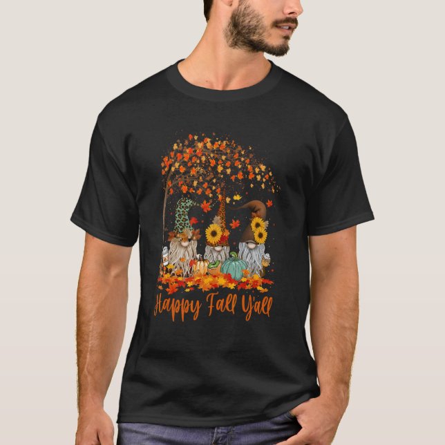 Camiseta Happy Fall Y all Gnome Pumpkin Autumn Leaves Thank (Anverso)