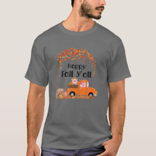 Camiseta Happy Fall Y'all Autumn Leaves Cute Pigs And Truck