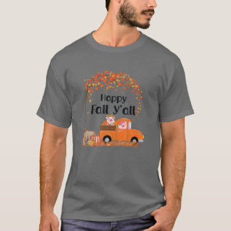 Camiseta Happy Fall Y'all Autumn Leaves Cute Pigs And Truck