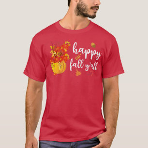 Camiseta Happy Fall Y'all Cute Pumpkin Leaves Otoño otoño S