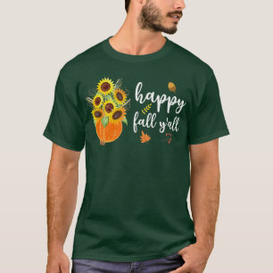 Camiseta Happy Fall Y'all Cute Sunflowers Pumpkin Autumn Fa