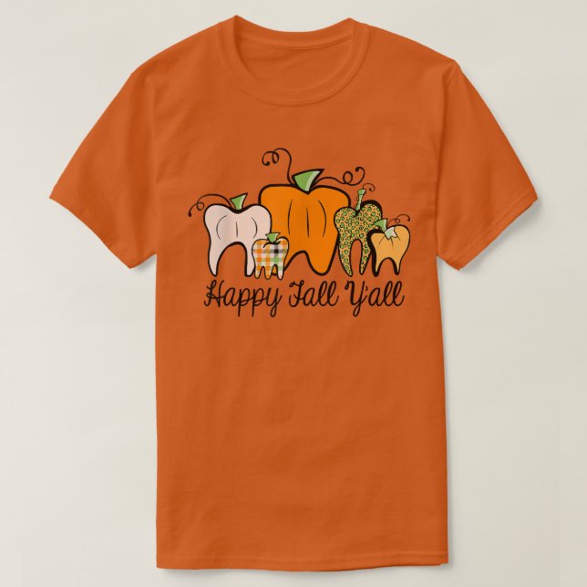 Camiseta Happy Fall Y'all Dental Pumpkin Leopard Fall Thank (Diseño del anverso)