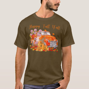 Camiseta Happy Fall Y'all Flamingo Pumpkin Truck Otoño Tha