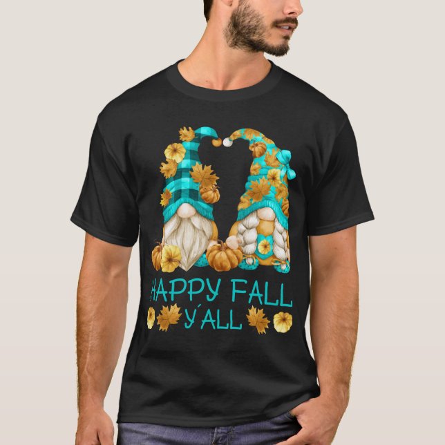 Camiseta Happy Fall Y'all Funny Leopard Pumpkin Autumn Gnom (Anverso)