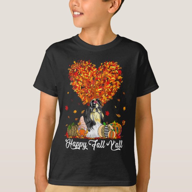 Camiseta Happy Fall Y'all Funny Shih Tzu Autumn Pumpkins (Anverso)