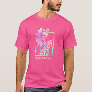 Camiseta Happy Fall Y'all Funny Skeleton Beber café Ha
