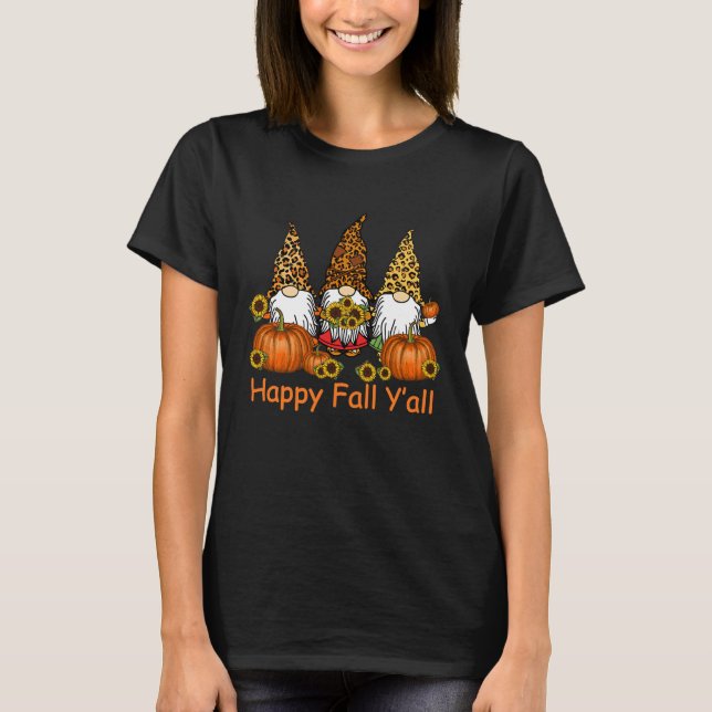 Camiseta Happy Fall Y'all Gnome Leopard Pumpkin  Autumn Gno (Anverso)