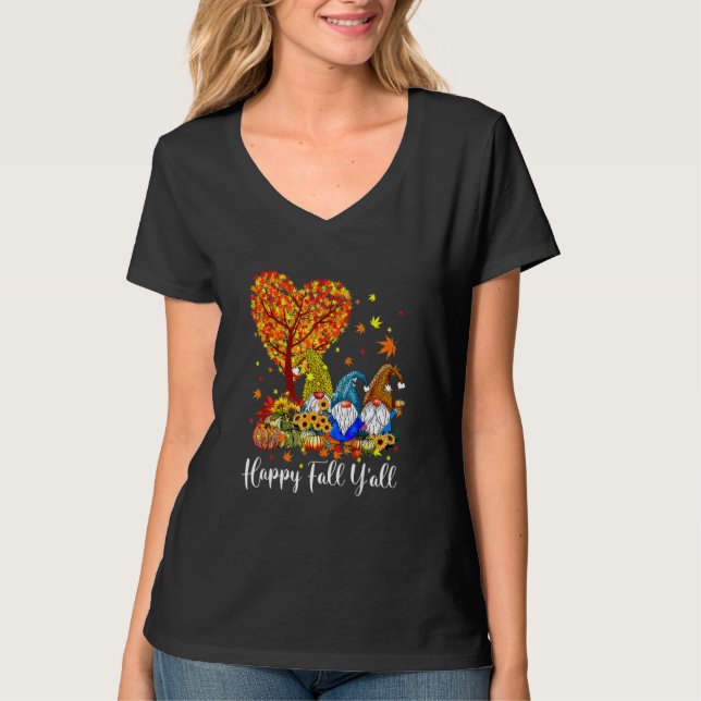 Camiseta Happy Fall Y'all Gnome Leopard Pumpkin  Autumn Gno (Anverso)