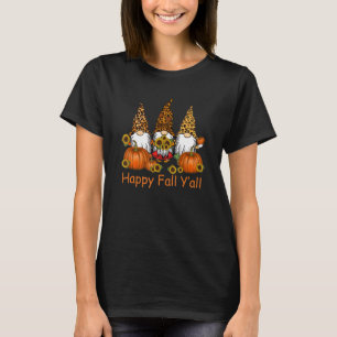 Camiseta Happy Fall Y'all Gnome Leopard Pumpkin Autumn Gnom