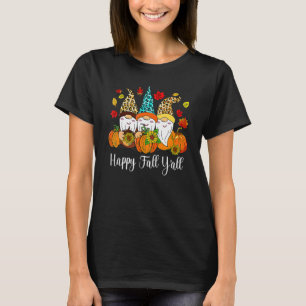 Camiseta Happy Fall Y'all Gnome Leopard Pumpkin Autumn Gnom