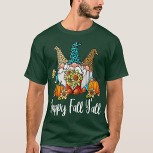 Camiseta Happy Fall Y'all Gnome Leopard Pumpkin Autumn Gnom