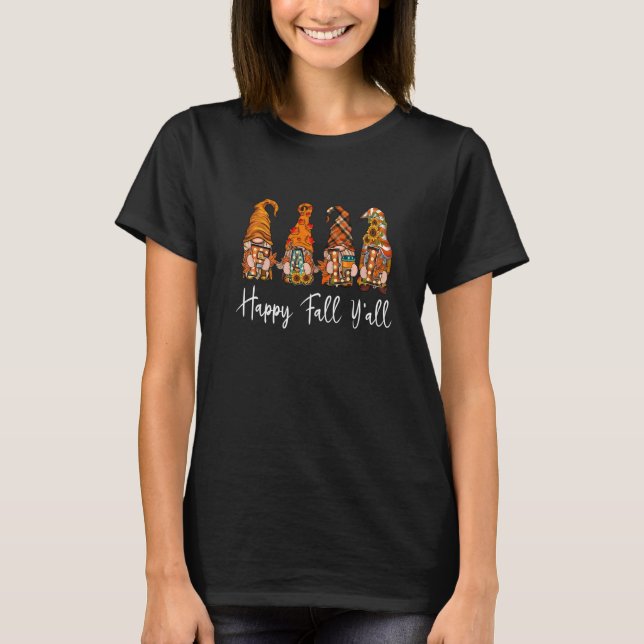 Camiseta Happy Fall Yall Gnome Leopard Pumpkin de otoño Gno (Anverso)