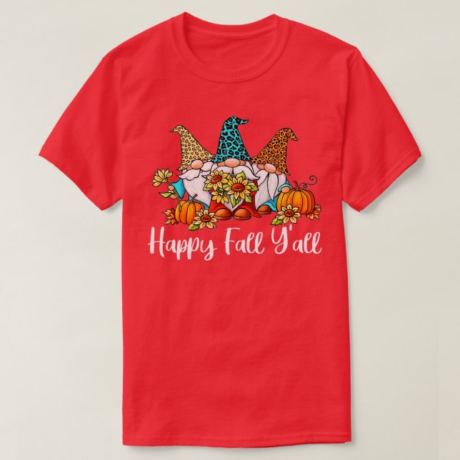 Camiseta Happy Fall Yall Gnome Leopard Pumpkin de otoño Gno (Diseño del anverso)