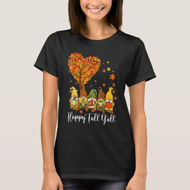 Camiseta Happy Fall Y'all Gnome Leopard Pumpkin Otoño Gno (Anverso)