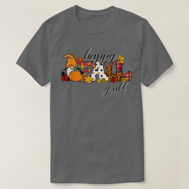 Camiseta Happy Fall Y'All Gnome Lover Pumpkin Otoño (Diseño del anverso)