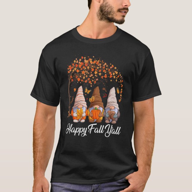 Camiseta Happy Fall Y'all Gnome Otumn Gnomes Pumpkin Spice (Anverso)