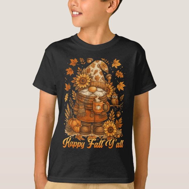 Camiseta Happy Fall Y'all Gnome Pumpkin Autumn Thanksgiving (Anverso)