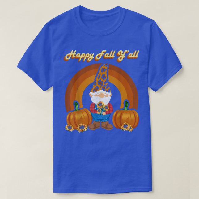 Camiseta Happy Fall Y'all Gnomes Autumn Fall Leopard Print (Diseño del anverso)