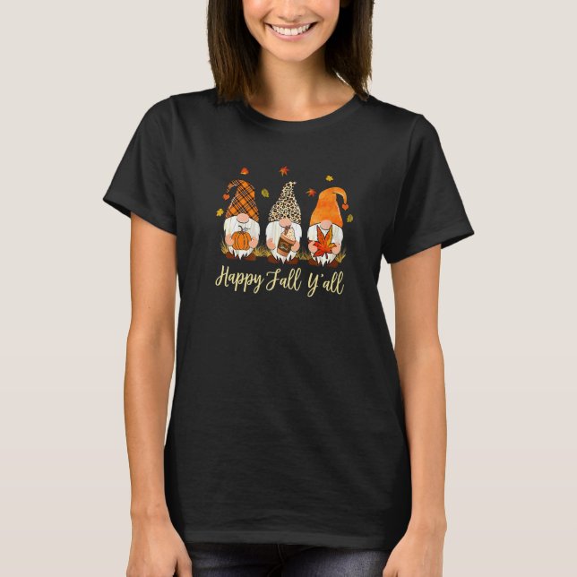 Camiseta Happy Fall Y'all Gnomes Leopard Pumpkin Otoño Tha (Anverso)