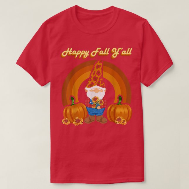 Camiseta Happy Fall Yall Gnomes Otoño Fall Leopard Print P (Diseño del anverso)