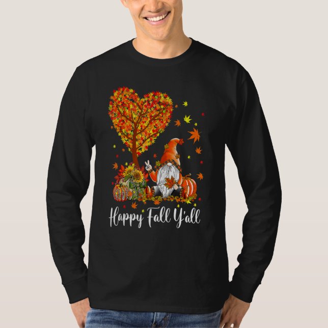 Camiseta Happy Fall Y'all Gnomes Pumpkin Autumn Vibes Thank (Anverso)