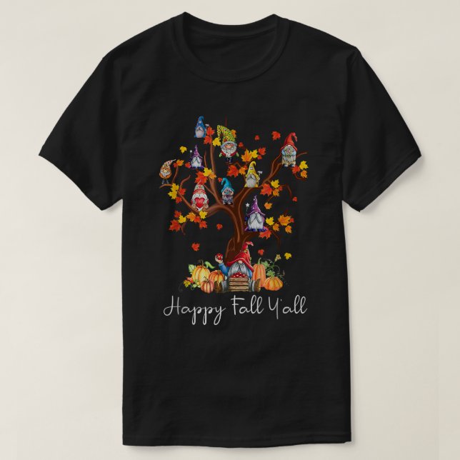 Camiseta Happy Fall Yall Gnomes Pumpkin Otoño Thanksg Tree (Diseño del anverso)