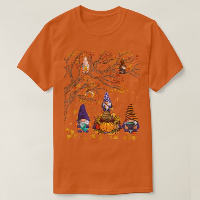 Camiseta Happy Fall Y'all Gnomes Witch Pumpkin Autumn Tree (Diseño del anverso)
