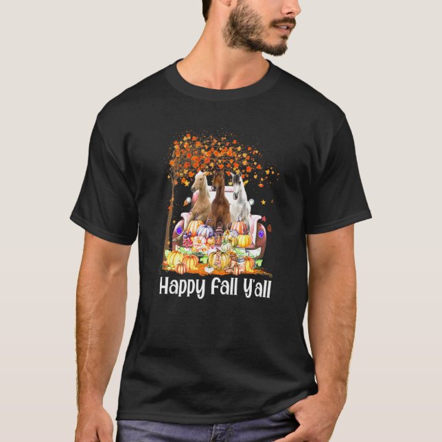Camiseta Happy Fall Y'all Horse Halloween Calabaza Otoño (Anverso)