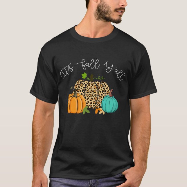 Camiseta Happy Fall Y'all It Fall Y'all Leopard Print (Anverso)