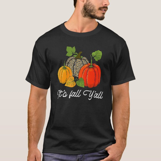 Camiseta Happy Fall Y'all It Fall Y'all LeoparPrint Pump (Anverso)